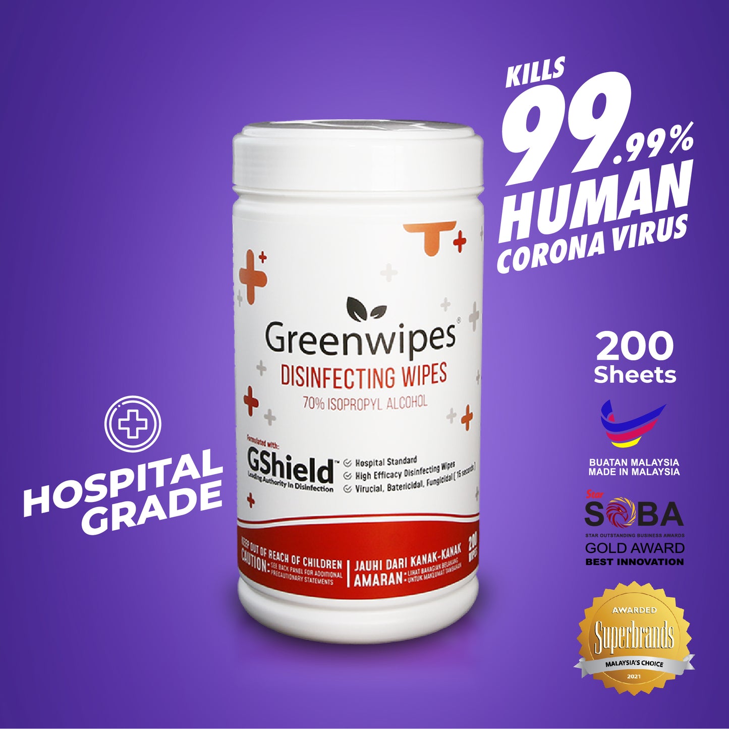 MD-7030-200 Greenwipes Disinfectant Wipes (70% Alcohol)