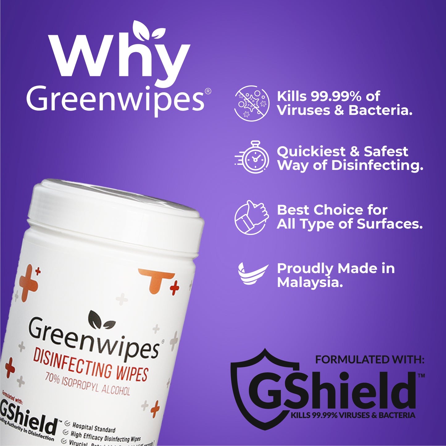 MD-7030-200 Greenwipes GShield 70% Alcohol Disinfecting Wipes (200 Sheets)